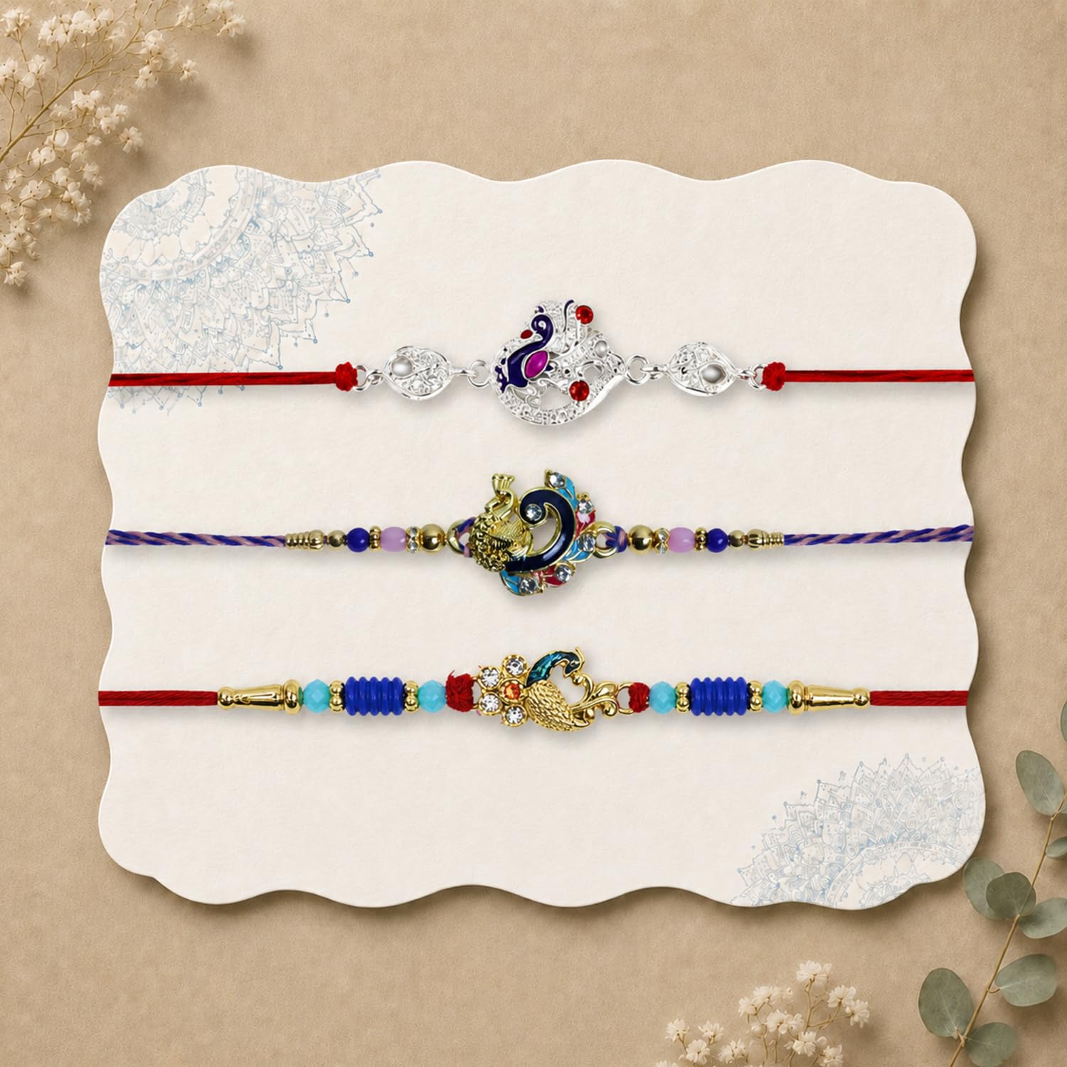 Designer Delightful Multicolor Rakhi for Brother with Roli Tikka, Pack of 6