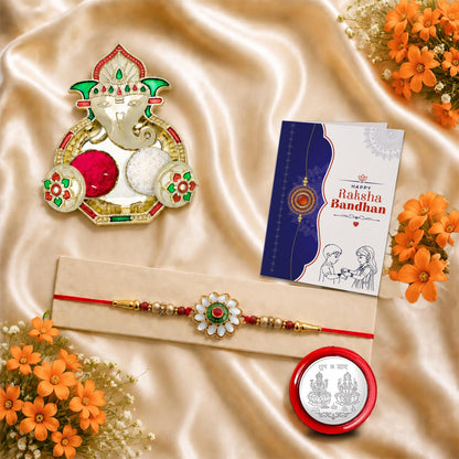 Flower Multicolor Rakhi for Brother & Bhaiya with Shri Ganesh Pooja | Pack of 5
