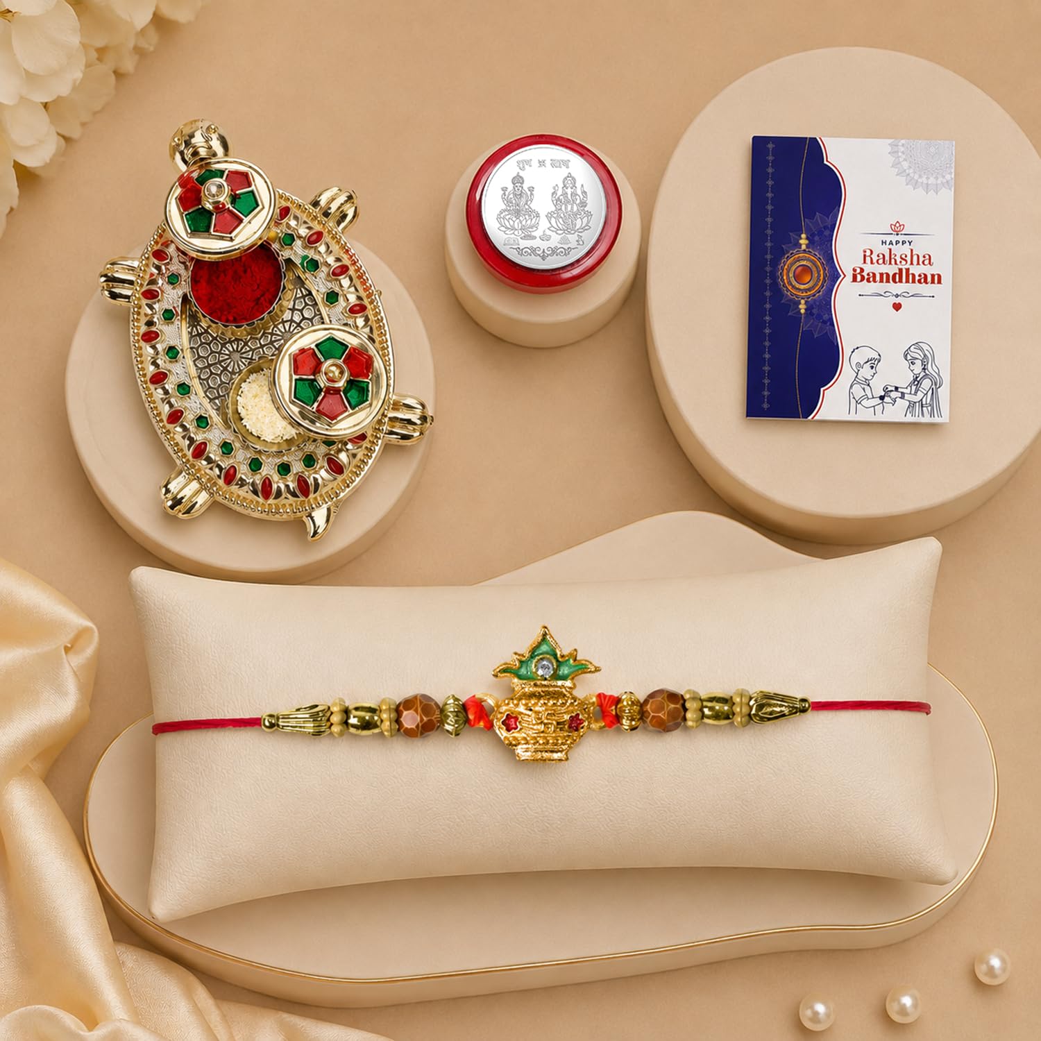Kalash Multicolor Rakhi for Brother & Bhaiya with Turtle shape Pooja | Pack of 5