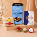 Banana Rakhi for Brother with Choco Dryfruits 96gm, Roli Tikka & Card, Pack of 6