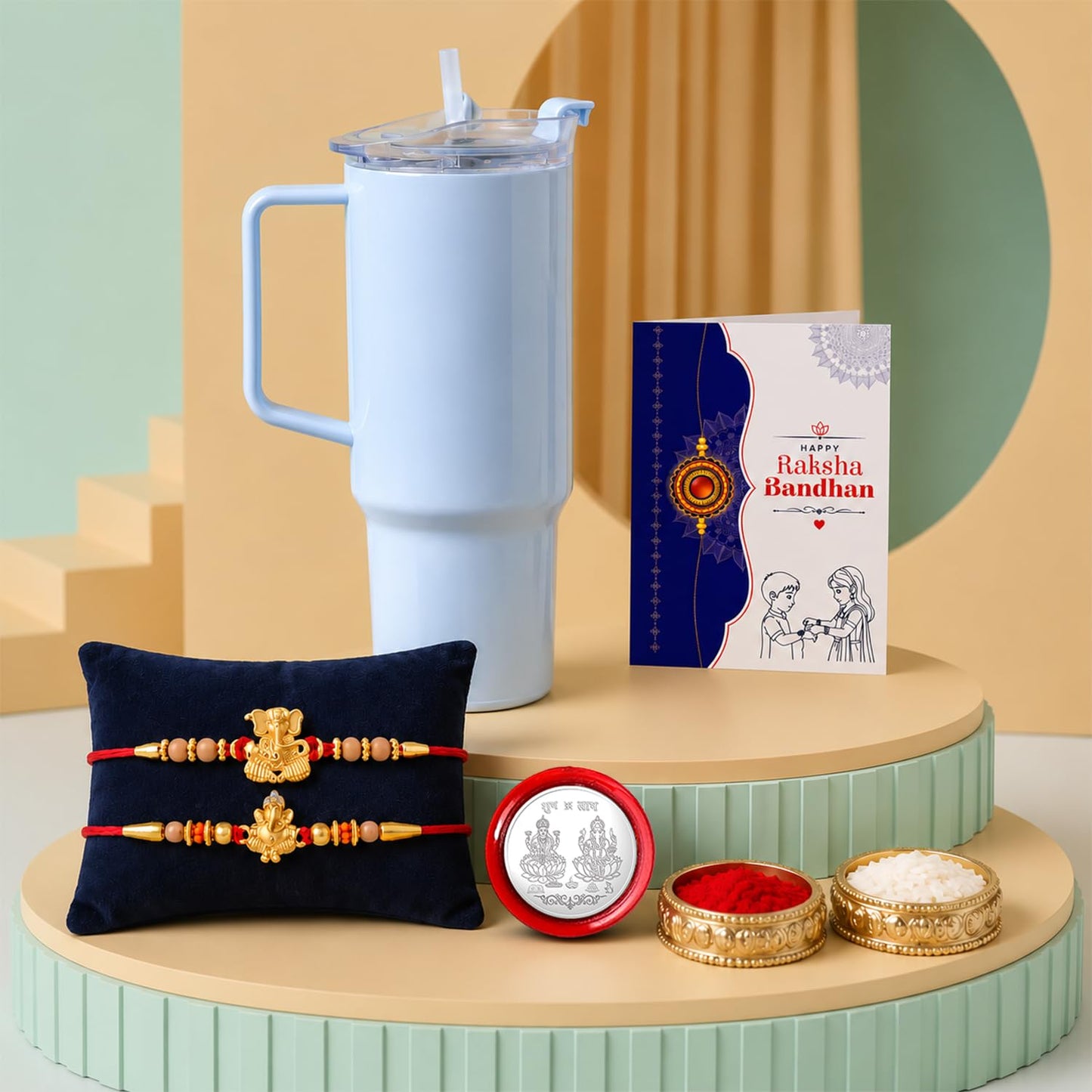 Ganesha Rakhi for Brother with Travel Tumbler - Rakshabandhan Gift Set, Pack of 6