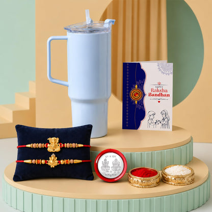 Ganesha Rakhi for Brother with Travel Tumbler - Rakshabandhan Gift Set, Pack of 6