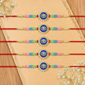 Designer Elegant Rakhi for Brother with Roli Tikka & Card, Pack of 5 | Premium