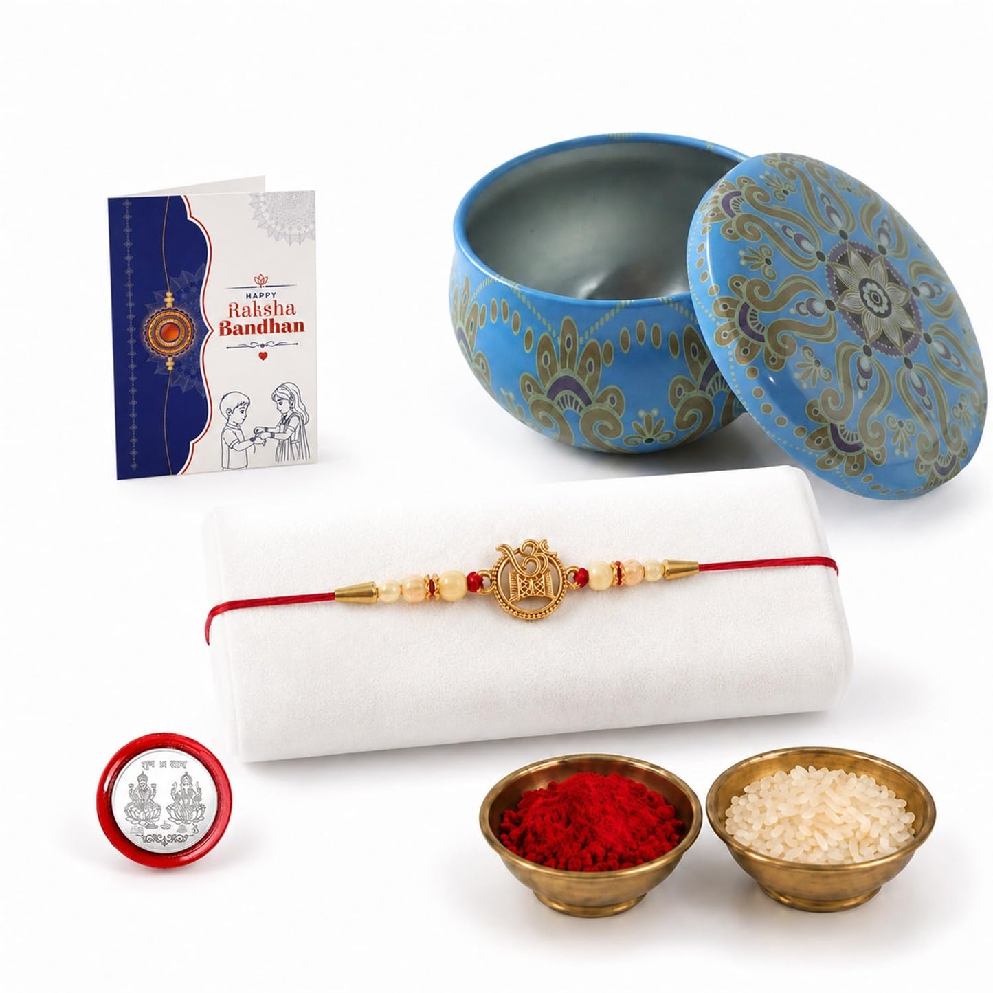 OM Damru Multicolor Rakhi for Brother & Bhaiya with Heart-Shaped | Pack of 5