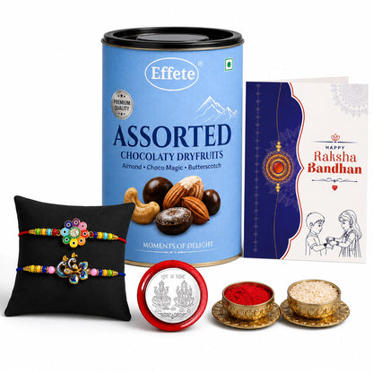 Flower, Peacock Rakhi Combo - Raksha Bandhan Gift with Assorted Choco 96gm, Pack of 6