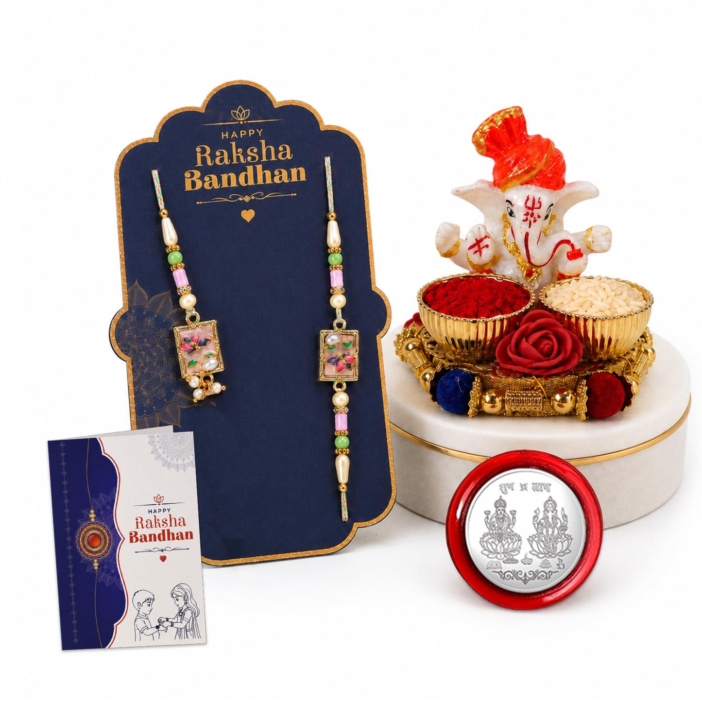Designer Elegant Multicolor Floral Motif Rakhi Combo for Brother | Pack of 5