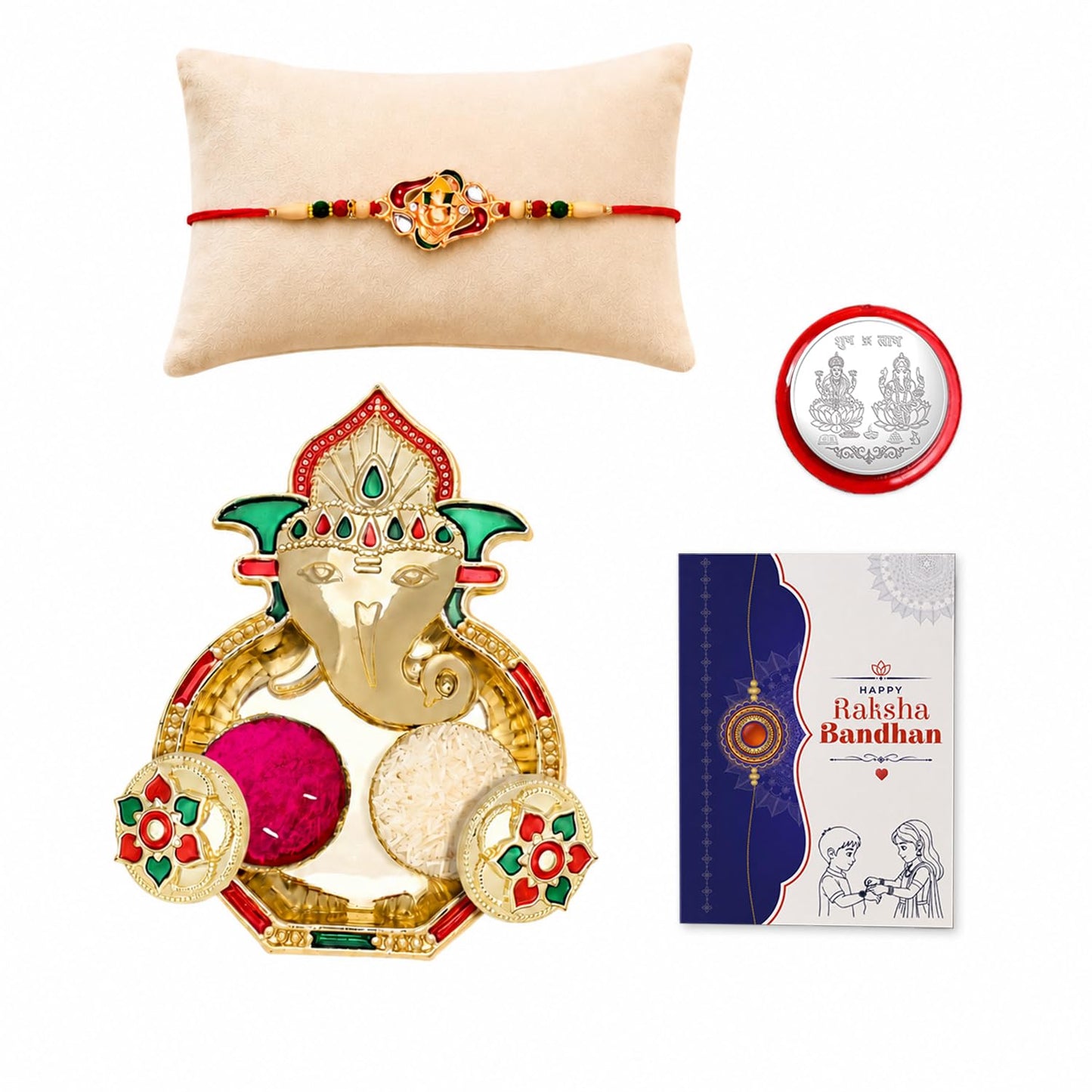 Ganesha Multicolor Rakhi for Brother & Bhaiya with Shri Ganesh Pooja | Pack of 5
