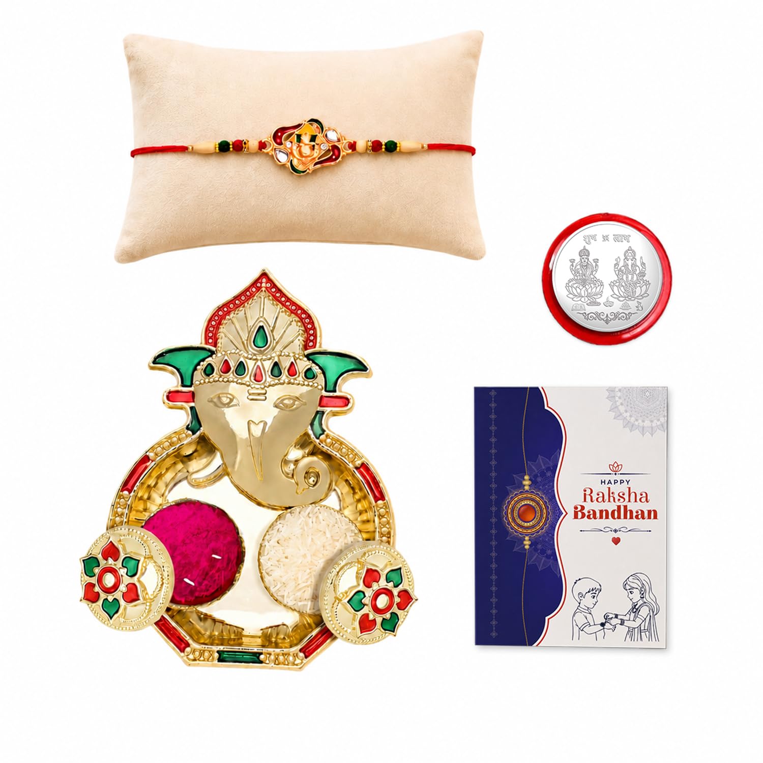 Ganesha Multicolor Rakhi for Brother & Bhaiya with Shri Ganesh Pooja | Pack of 5