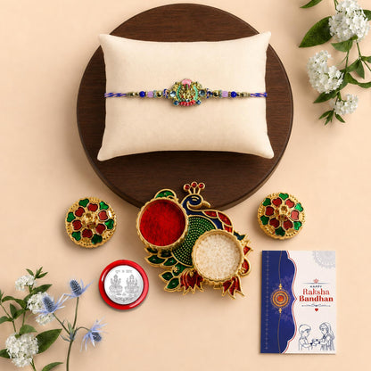 Ganesha Multicolor Rakhi for Brother & Bhaiya with Peacock Shape | Pack of 5