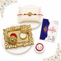 OM Rakhi for Brother with Pooja Thali, Roli Tikka, Pooja Coin & Card | Pack of 5