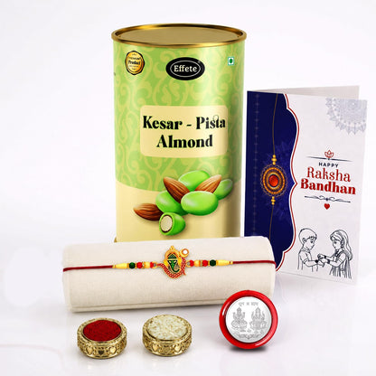 Ganesha Multicolor Rakhi – Kesar-Pista Almond Raksha Bandhan Gift Combo (Pack of 5)