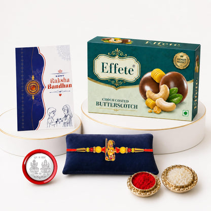 Ganesha Rakhi Combo - Raksha Bandhan Gift with Choco Butterscotch 32gm, Pack of 5