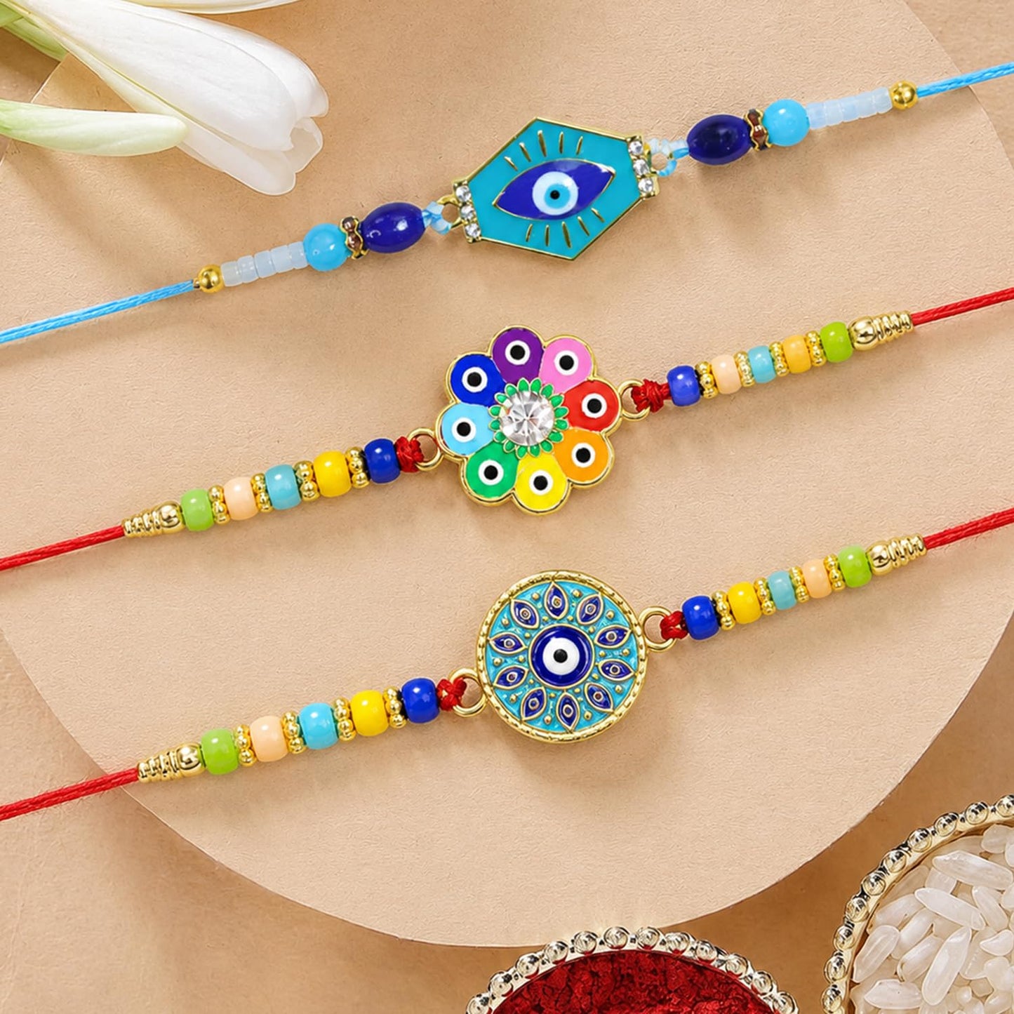 Designer Elegant Multicolor Evil Rakhi for Brother with Roli Tikka | Pack of 6