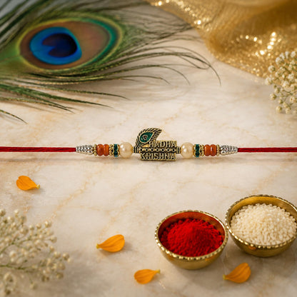 Designer Elegant Multicolor Round & Radha Krishna Rakhi Combo | Pack of 6