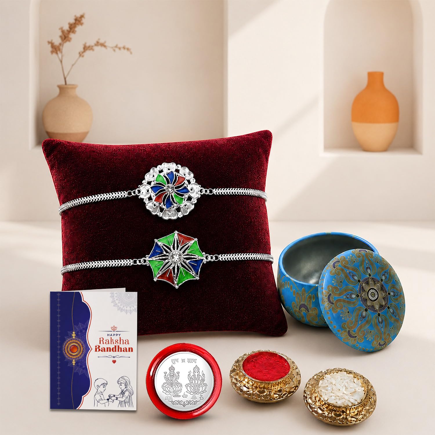 Designer Elegant Multicolor Round Rakhi Combo for Brother Bhaiya | Pack of 6