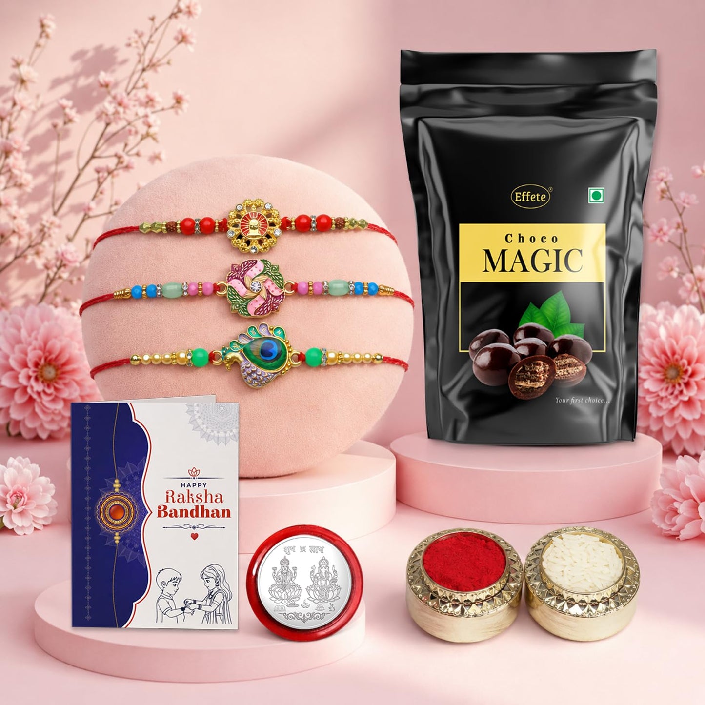 Rakhi for Brother with Chocolate Magic Pouch - Rakshabandhan Gift Set, Pack of 7