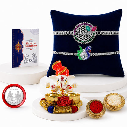 Designer Elegant Multicolor Krishna & Peacock Rakhi Combo for Brother | Pack of 6