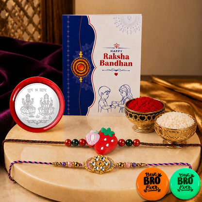 Strawberry, Daisy Kundan Multicolor Rakhi Combo with Multicolour | Pack of 7