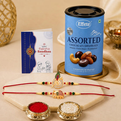 Feather Rakhi for Brother with Choco Dryfruits 96gm, Roli Tikka & Card, Pack of 6