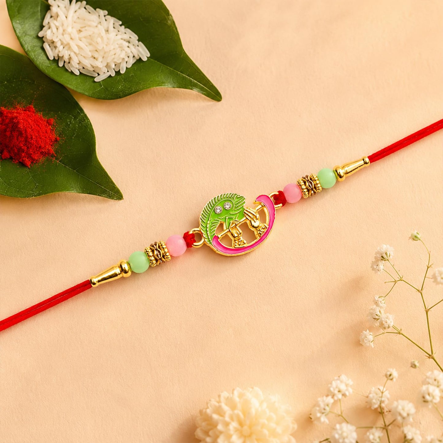 Designer Rakhi for Brother with Kesar-Pista Almond 96gm, Coin & Card | Pack of 3