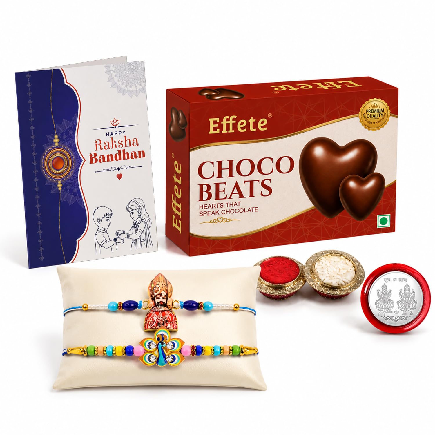 Khatu Shyam, Peacock Rakhi Combo - Raksha Bandhan Gift with Choco Beats 32gm, Pack of 6