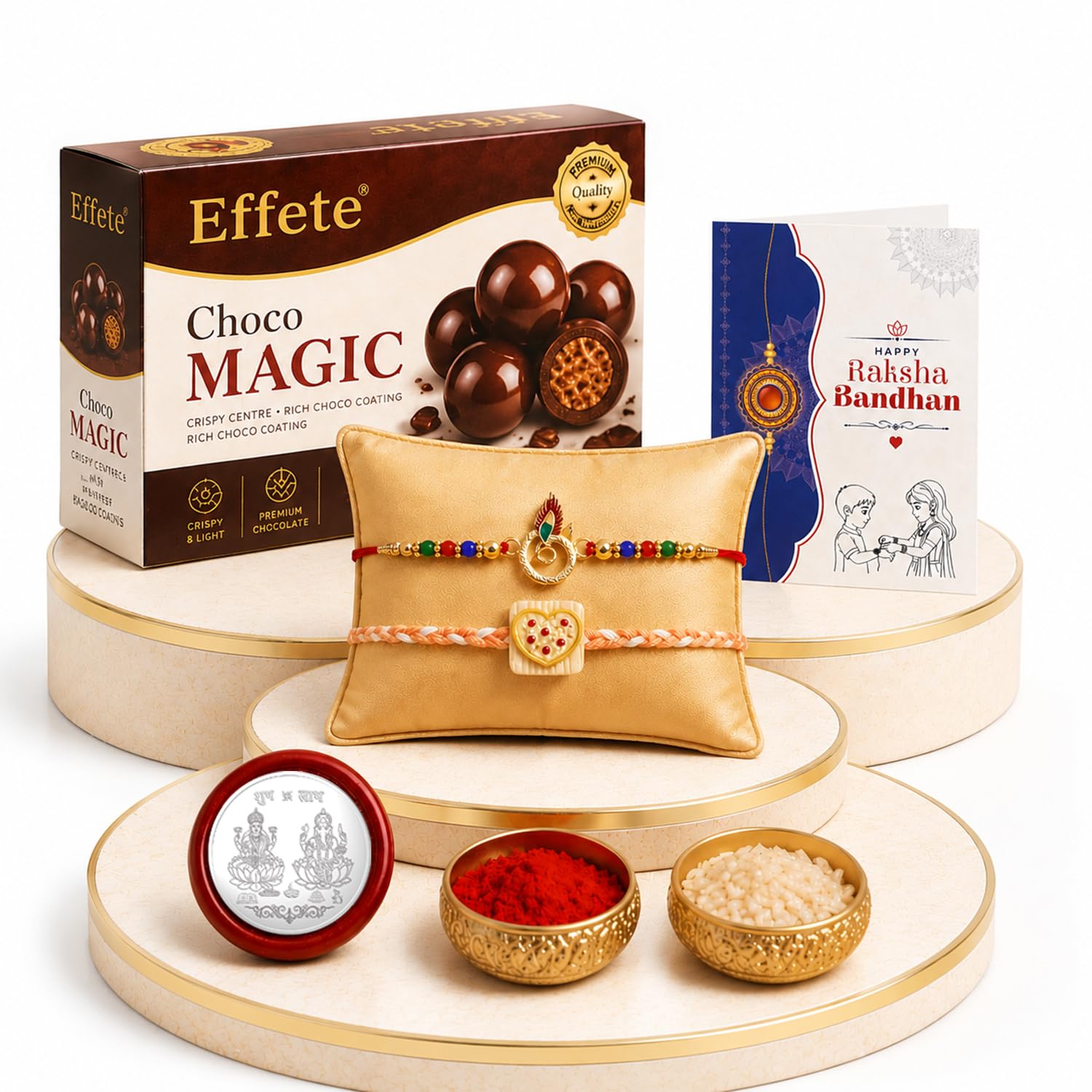 Evil Eye Rakhi for Brother with Choco Magic 96gm, Roli Tikka & Card - Pack of 6