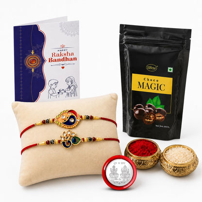 Leaf Rakhi for Brother with Choco Magic Pouch, Roli Tikka & Card, Pack of 6