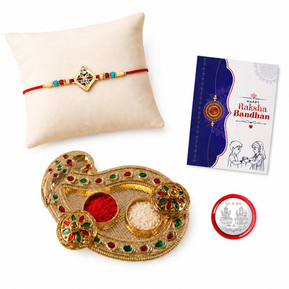 OM Multicolor Rakhi for Brother & Bhaiya with Art Design Pooja Thali | Pack of 5