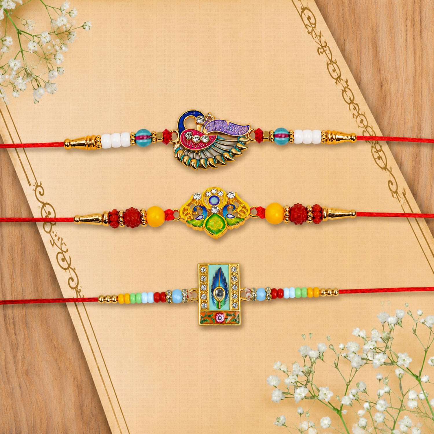 Designer Elegant Multicolor Rakhi for Brother with Roli Tikka, Pack of 6 | Trendy