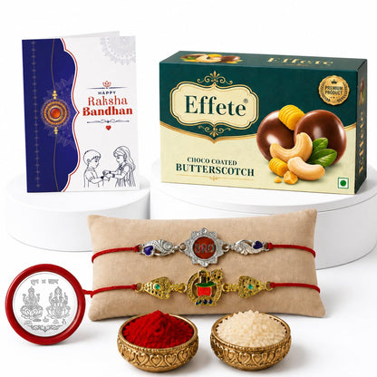 Rakhi with Chocolate for Brother (Set of 6) – Raksha Bandhan Festival Celebration Combo for Bhai with BRO & Shivling Design Rakhi, Chocolate, Roli Chawal, Silver Color Coin & Greeting Card