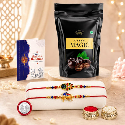 Flower Rakhi for Brother with Choco Magic Pouch, Roli Tikka & Card, Pack of 6