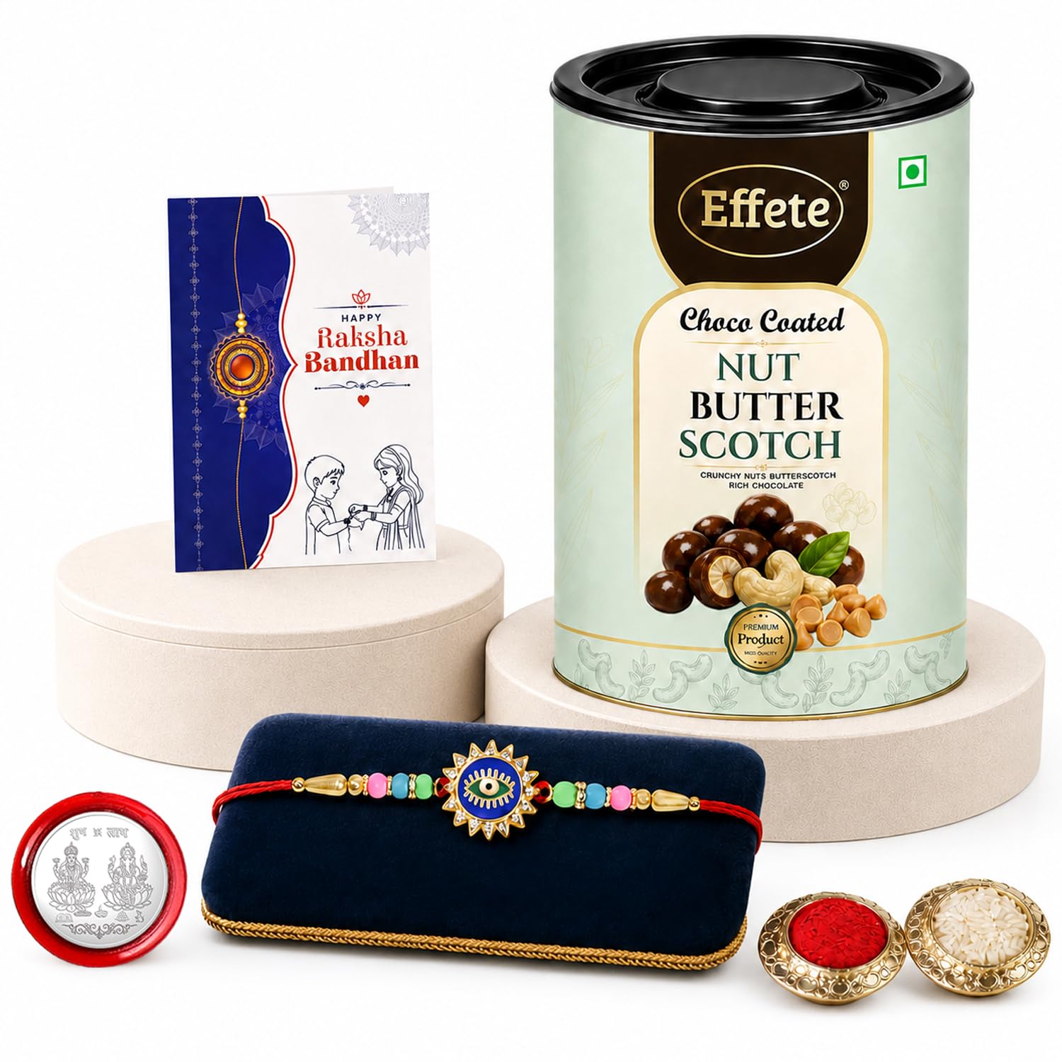 Evil Eye Rakhi Combo - Raksha Bandhan Gift with Choco Butterscotch 96gm, Pack of 5