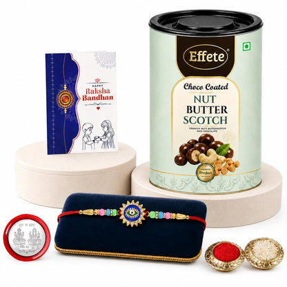Evil Eye Rakhi Combo - Raksha Bandhan Gift with Choco Butterscotch 96gm, Pack of 5