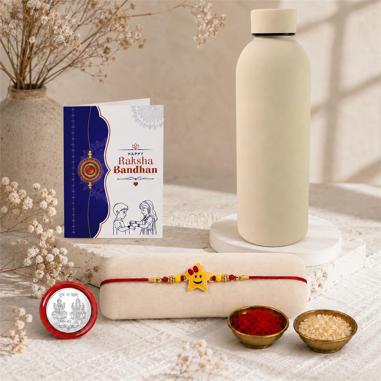 Kids Rakhi Combo - Raksha Bandhan Gift with SS Water Bottle 500ml, Pack of 5 | Rakhi Gift