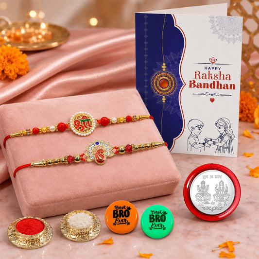 Shree, Peacock Multicolor Rakhi Combo with Multicolour Decorative Magnets 2pcs, Roli Chawal, Silver Color Coin & Greeting Card | Fancy Rakhi for Brother | Pack of 7 | For Raksha Bandhan