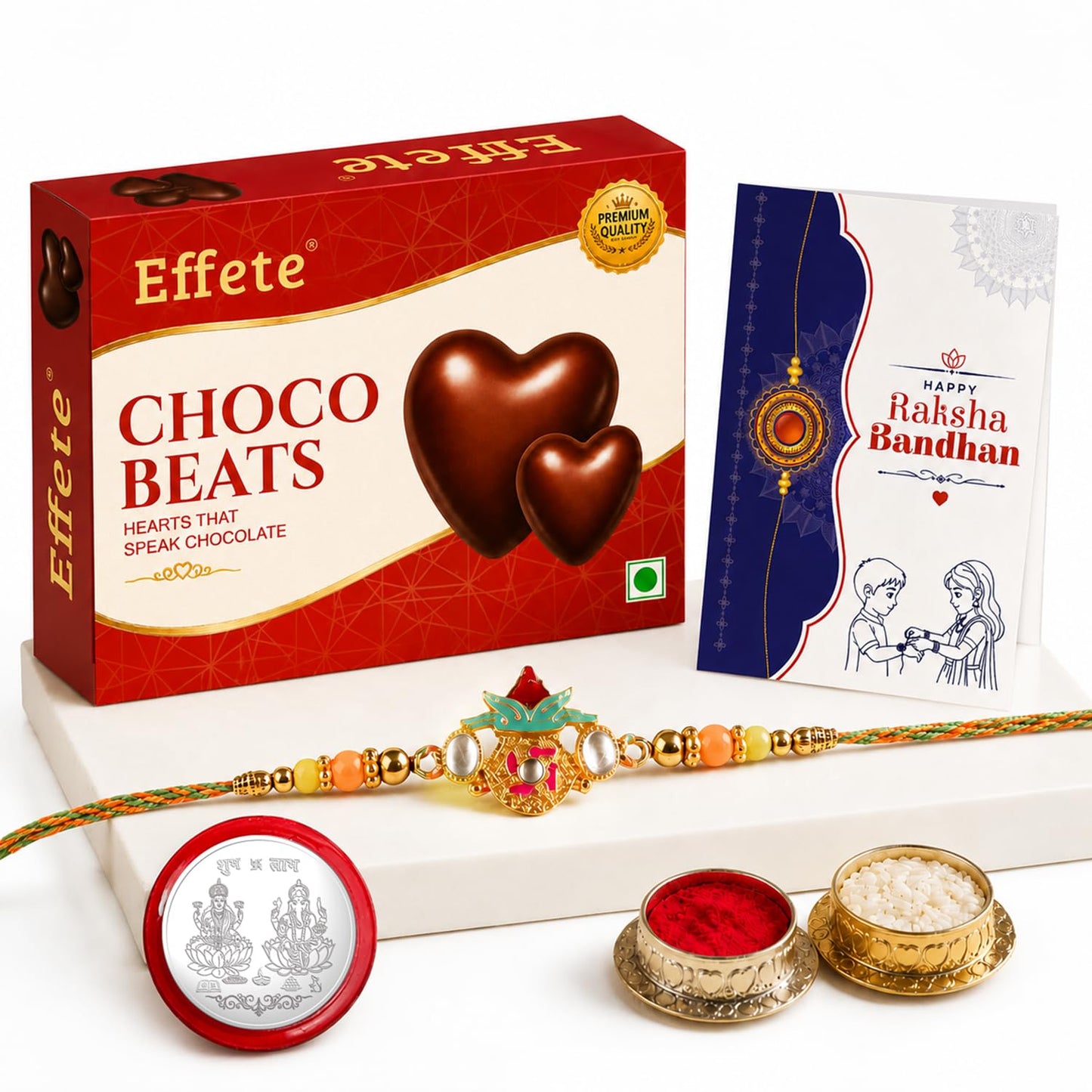 Kalash with Nariyal Rakhi for Brother with Chocolate Beats 32gm, Pack of 5