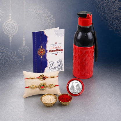 OM, Bird Rakhi Combo - Raksha Bandhan Gift with Sports Bottle 400ml, Pack of 6 for Bhaiya