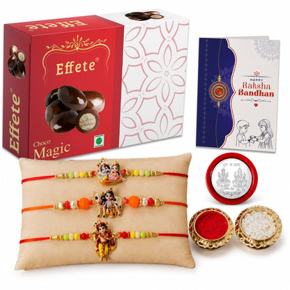 Krishna Rakhi for Brother with Chocolate Magic 32gm, Roli Tikka & Card, Pack of 7