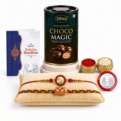 Evil Eye Rakhi for Brother with Choco Magic 96gm, Roli Tikka & Card | Pack of 6