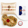Raksha Bandhan Flower Peacock Rakhi Combo with Pooja Thali Pack of 6