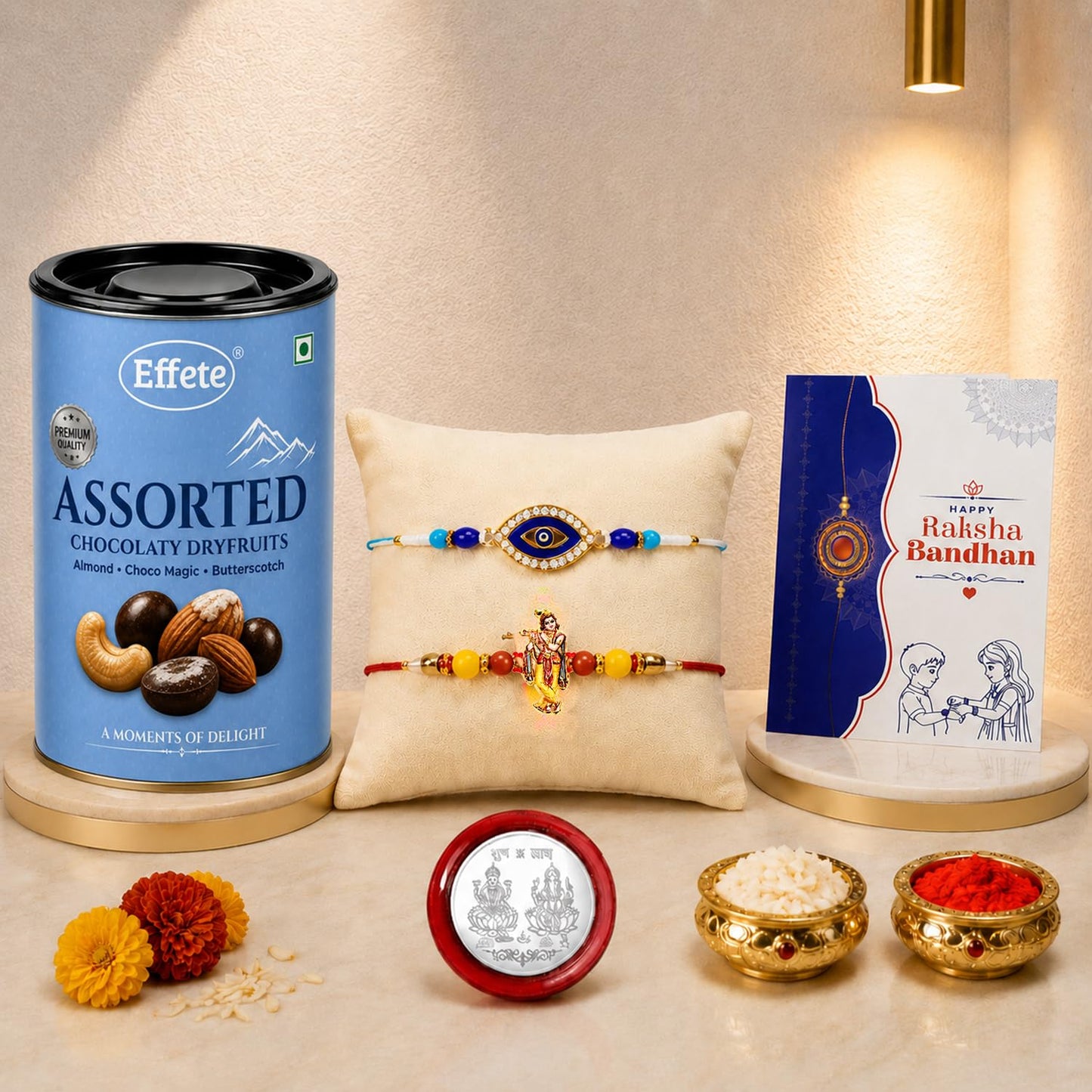 Krishna, Evil Eye Rakhi Combo - Raksha Bandhan Gift with Assorted Choco 96gm, Pack of 6