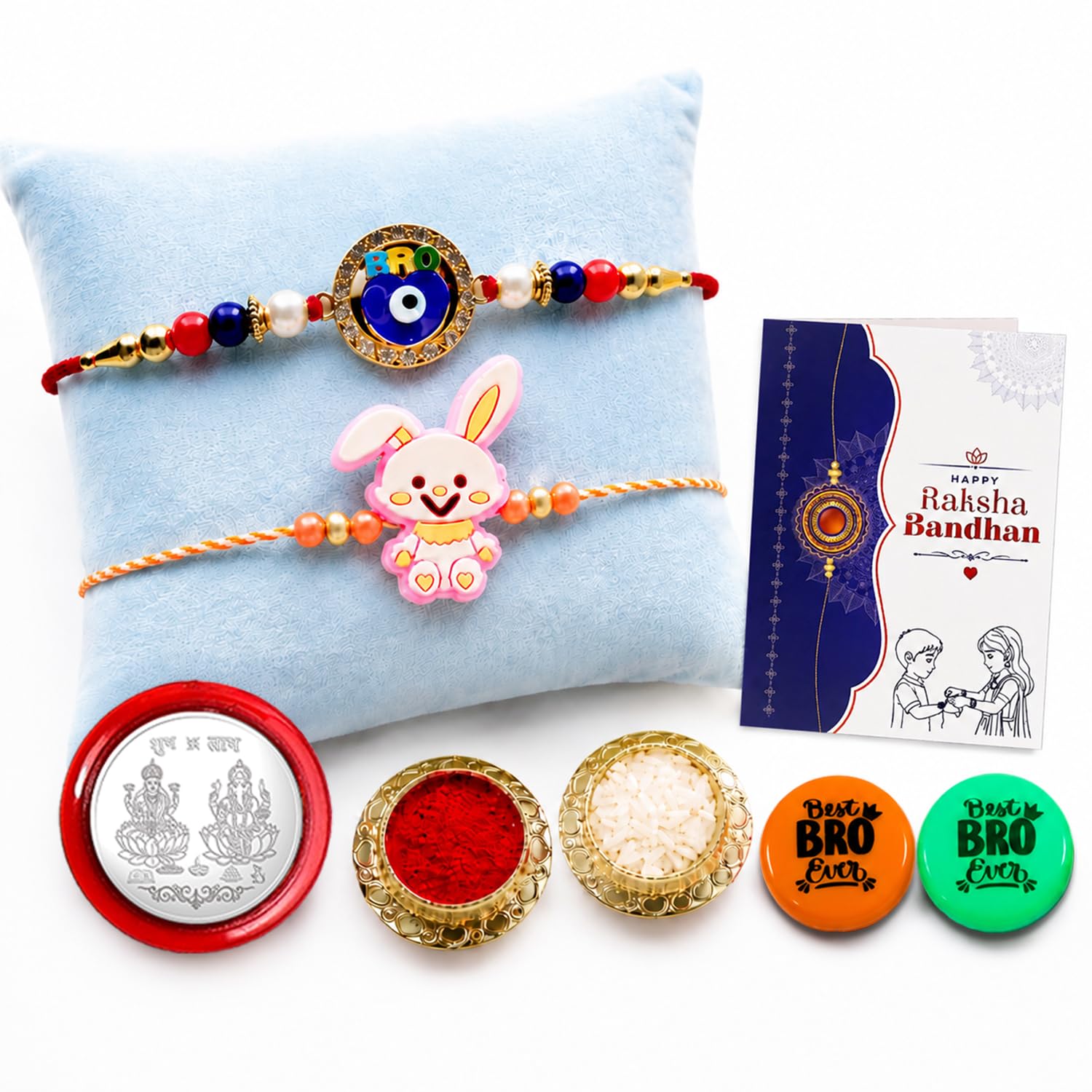 Multicolor Rakhi Combo Evil Eye, Bunny Charm with Multicolour | Pack of 7