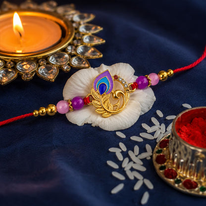 Elegant Mor Rakhi for Brother with Butter Scotch 32gm, Coin & Card, Pack of 5