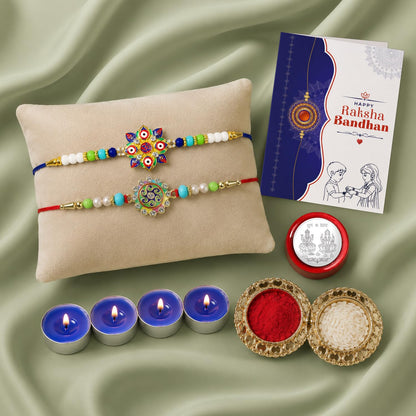 Evil Eye, OM Rakhi Combo - Raksha Bandhan Gift with Tealight Candles 4pcs, Pack of 6