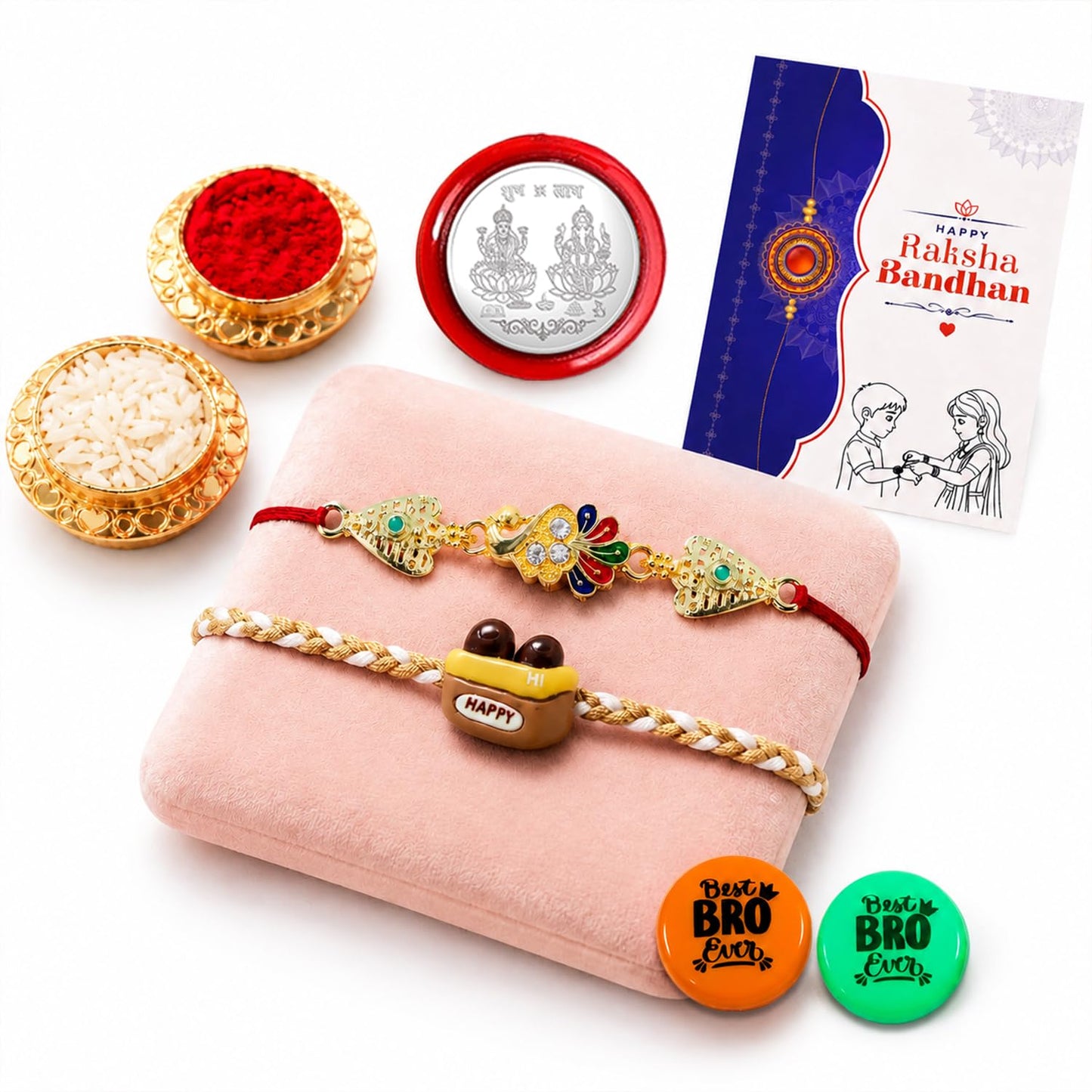 Peacock,Happy Charm Multicolor Rakhi Combo with Multicolour Decorative Magnets