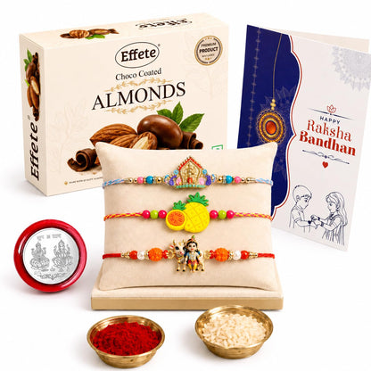 Krishna Cow Rakhi for Brother with Chocolate Almonds 32gm, Coin & Card, Pack of 7