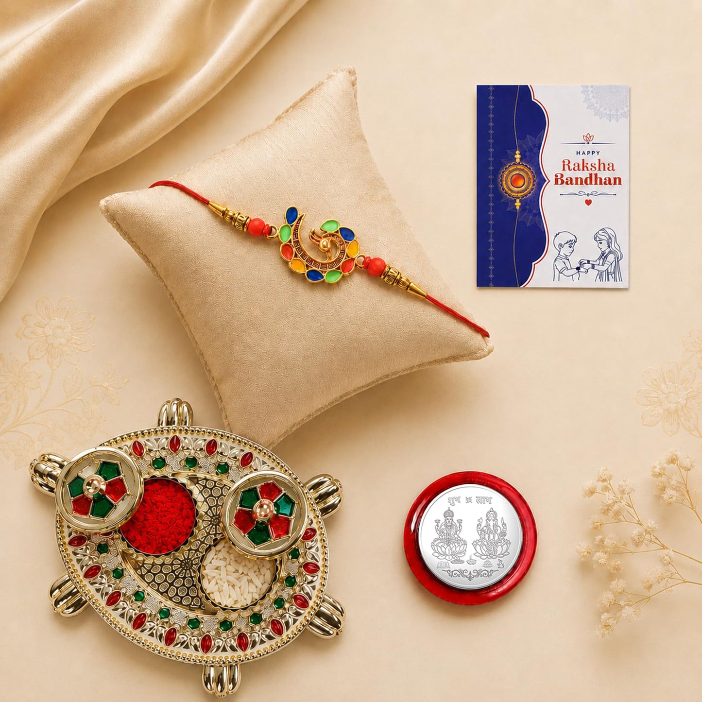 Peacock Multicolor Rakhi for Brother & Bhaiya with Turtle shape Pooja | Pack of 5