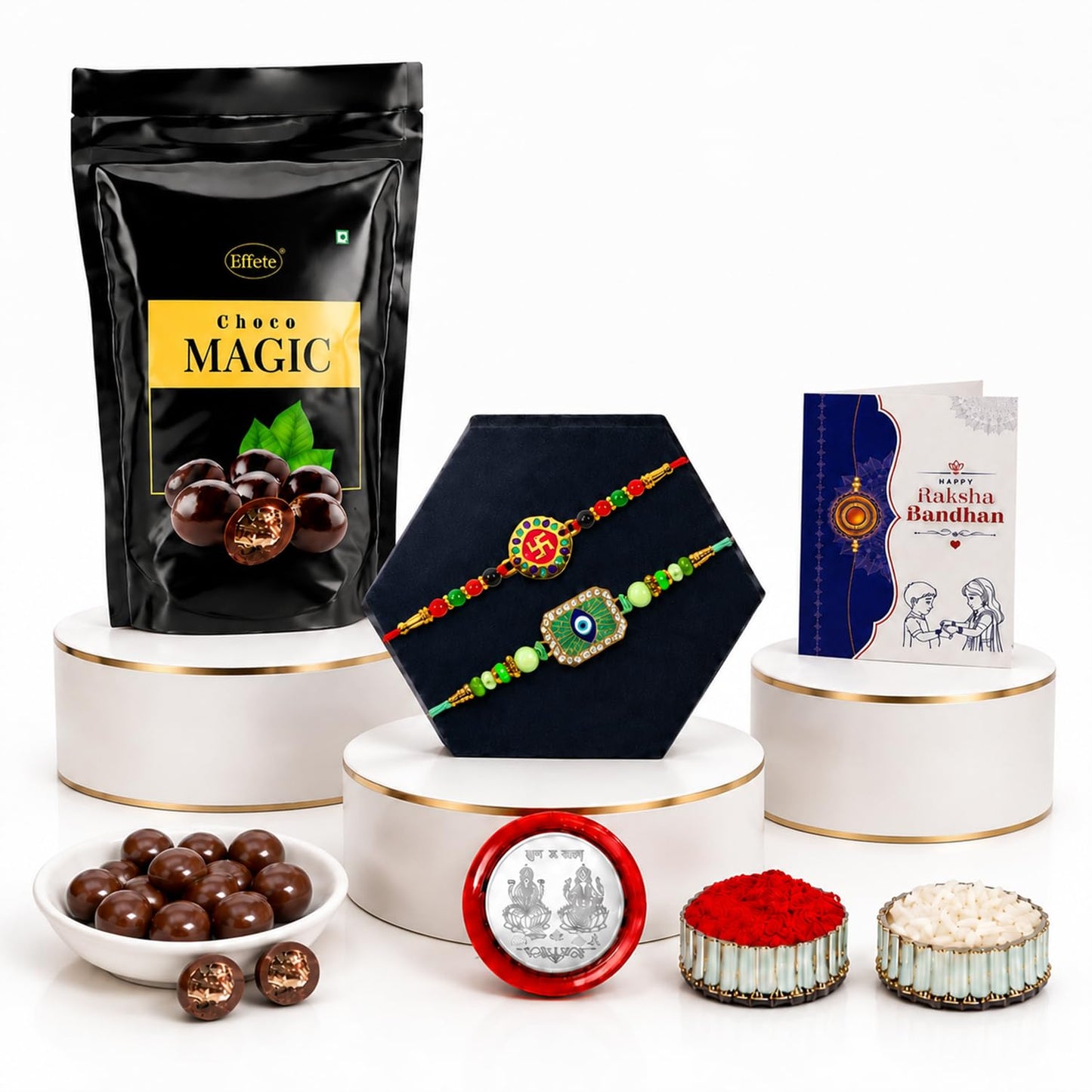 Traditional Celebration Rakhi for Brother with Choco Magic Pouch, Pack of 6