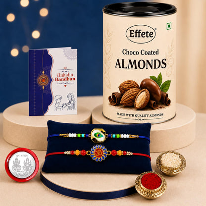 Peacock, Om Rakhi Combo - Raksha Bandhan Gift with Choco Almonds 96gm, Pack of 6