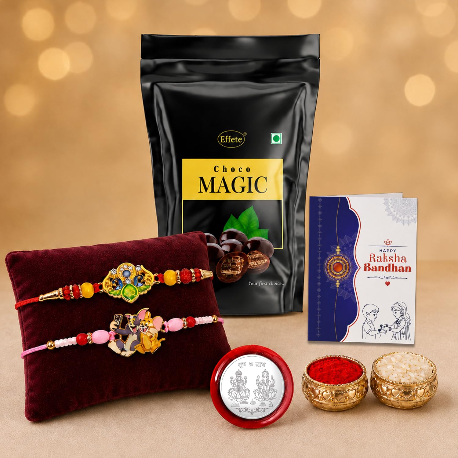 Trishul Rakhi Combo - Raksha Bandhan Gift with Choco Magic Standy Pouch, Pack of 6